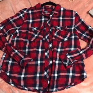Charlotte Russe Plaid Button Top (Women’s Large) Red / White / Navy Blue